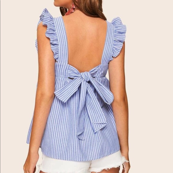 NWT SHEIN ruffle armhole tie back striped blouse - Picture 2 of 7